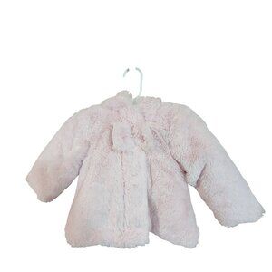 Little Me Baby Girls Pink Faux Fur Jacket With Hood & Satin Lining Size 12M